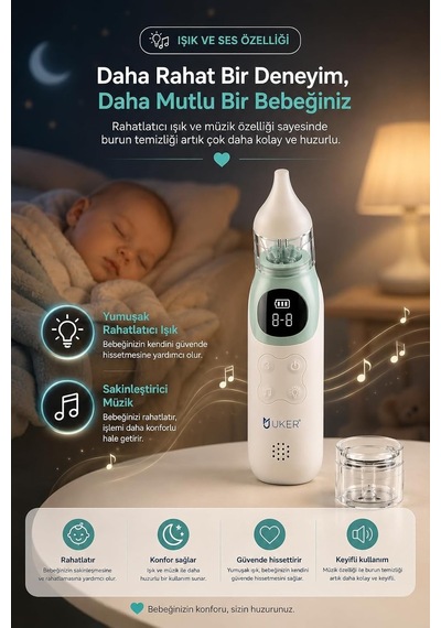 Ayrex Nasocare Plus Elektrikli Burun Aspiratörü - Şarjlı - 5 Kademeli Nazik Emiş - Led Işık Ve Müzikli, 4 Siliko