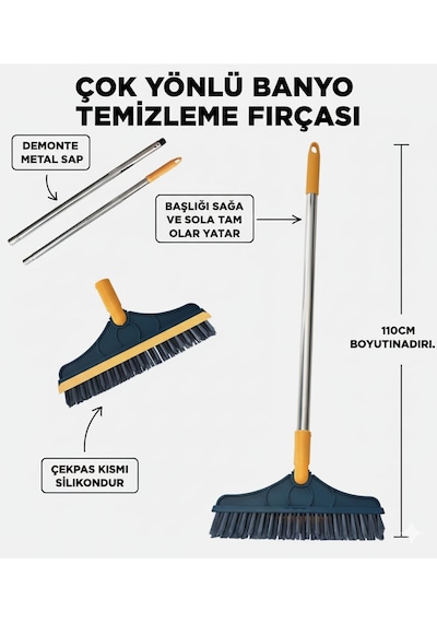 Nobera Banyo Temizleme Fırçası Silikon Çekpaslı 110 Cm / Fayans Temizleme Çekpası / Sağa Sola Yatan Başlık