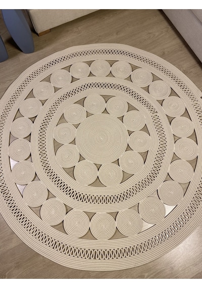 Mavaux Double Daisy Jüt Hasırlı Örgü Kilim Krem