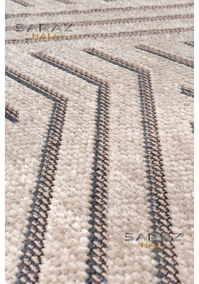 Ada Kilim Modern Salon Mutfak Koridor Kesme Yolluk Dokuma Makine Halısı Zigzag Krem Vizon