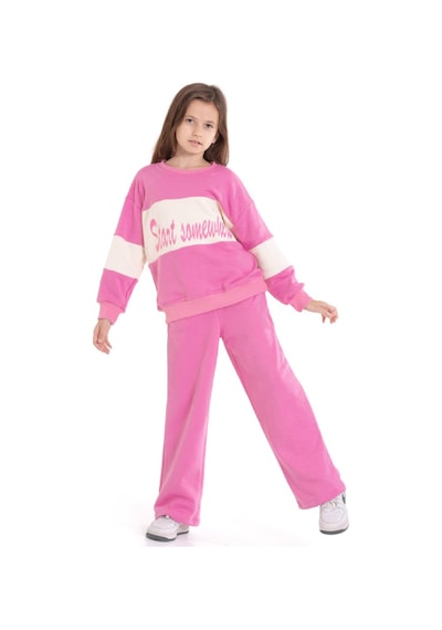 Modanino Kız Çocuk 3 İplik Ve Şardonsuz Eşofman Takımı 5-9 Yaş 12487 Pembe