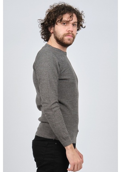 Çizgi Triko Erkek Bisiklet Yaka Slim Fit Kazak 42554259 Gri Gri