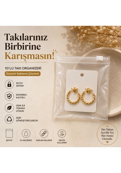 10 Lu Kilitli Takı Saklama Poşeti Kolye Ve Küpe Düzenleyici Şeffaf Organizer