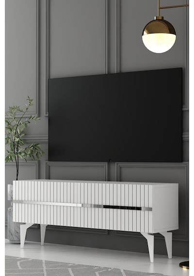 120dhdts5bg Tedy Lazer Pleksi Desenli Tv Sehpası Beyaz-gümüş