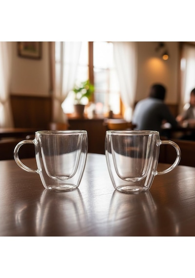 Lexroo 2'li Çift Cidarlı Borosilikat Cam Fincan Seti - 100 Ml Espresso Ve Türk Kahvesi Bardağı Çok Renkli