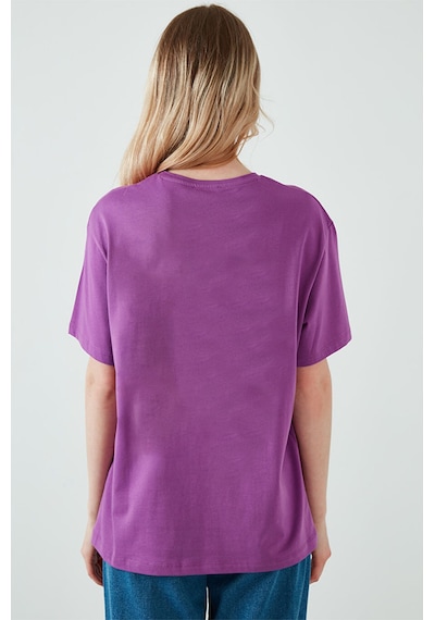 Uyguntarz Pamuklu New York Baskılı Oversize T-shirt Mor