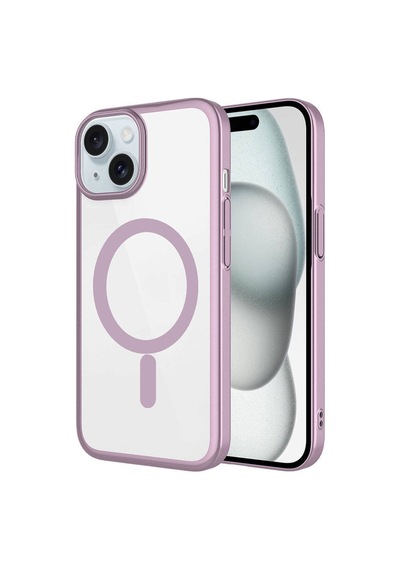 Zeyline Apple Uyumlu iPhone 15 Plus Wireless Şarj Özellikli Sert Pc Zore Mat Riksos Magsafe Kapak-pembe