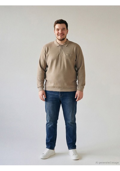 Lcwaıkıkı Classic Bej Büyük Beden Polo Yaka Erkek Sweatshirt