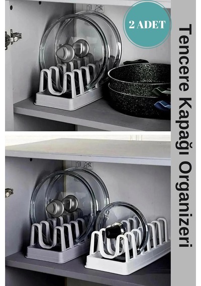2 Adet Tencere Kapağı Organizeri - 6 Bölmeli Tencere Kapak Dolap Içi Düzenleyici Kapak Tutucu Plasti Diğer