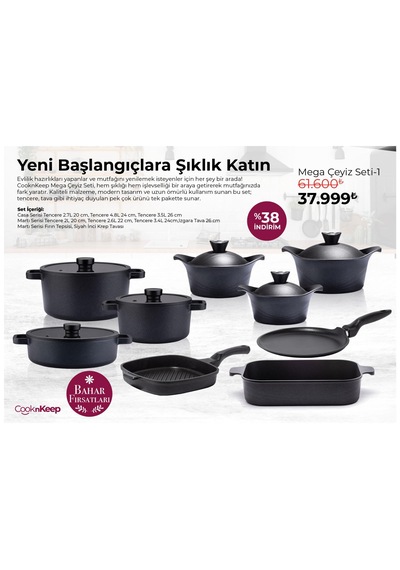 Cooknkeep Çeyiz Seti Görseldeki Ürünler Siyah