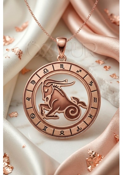 925 Ayar Gümüş Oğlak Burç Kolye Rose Gold