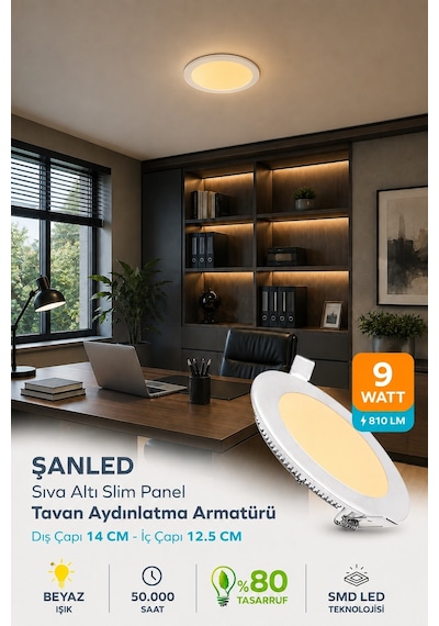 Şanled 6w Tasarruflu Led Yuvarlak Gün Işığıı Sıva Altı Slim Panel 1 Adettir Gün Işığı
