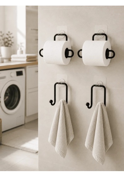 Lb Yapışkanlı Banyo Düzenleme Seti 2 Rulo Tutucu 2 Havlu Askılığı 4 Parça Çok Renkli