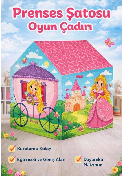 Prenses Ve Unicorn Temalı 100x70cm Kolay Kurulum Dayanıklı Çocuk Oyun Çadırı Çok Renkli