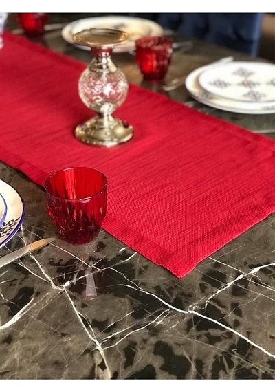 Viemso Simli Keten Runner, Kırmızı, 45x150cm Sku: Smg8690010230126 30 x 50