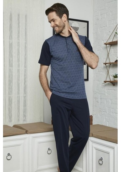 Kly 7613 Erkek Midi Yaka 3'Lü Pijama Takımı