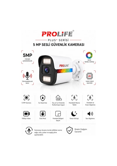2 Li Sesli Güvenlik Kamerası 5 Mp Gece Renkli Yüz Ve Araç Tanımalı Full Hd Kamera Sistemi