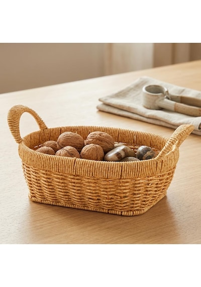 Tr El Yapımı Doğal Hasır Sepet - Örgü Kulplu Oval Çok Amaçlı Düzenleyici Ve Sunumluk 26x20x9.50 Cm Diğer