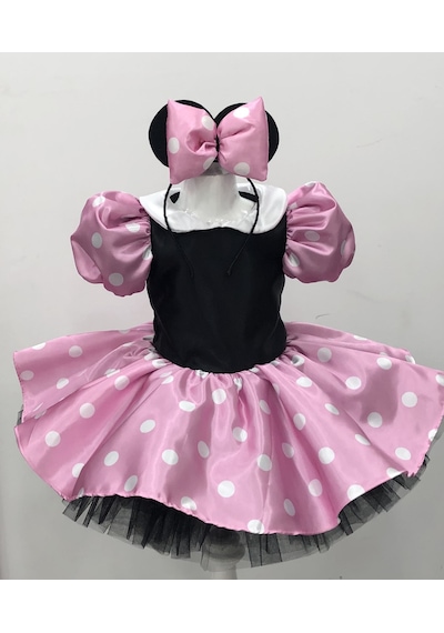 YAĞMUR KOStütüM Minnie Mouse Kız Çocuk Pembe Doğumgünü Elbisesi&Parti Kostümü Pembe
