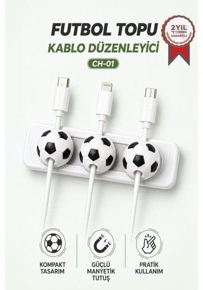 Premium Yönetimi Tutucu Beyag Futbol Topu Figürlü Manyetik Kablo Düzenleyici Ch01 Beyaz