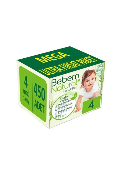 Bebem Natural Bebek Bezi 4 Numara Maxi Mega Ultra 450 Adet 5'li
