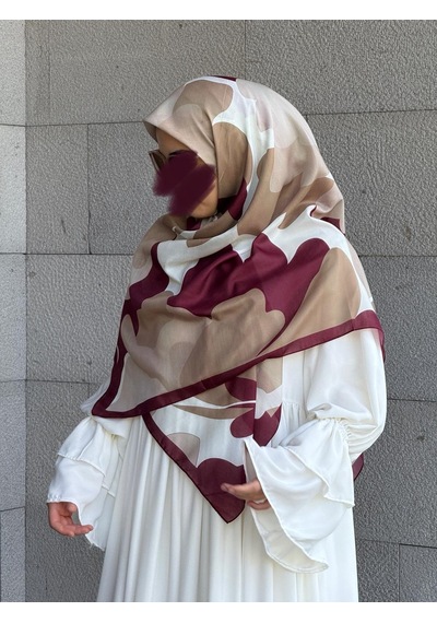 Qalortex Scarf Pamuklu Vera Desen Eşarp-bordo