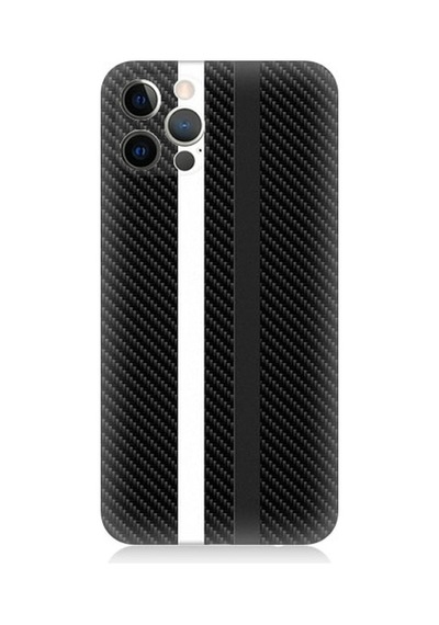 Apple Uyumlu iPhone 12 Pro Siyah Beyaz Karbon Motif Desenli Silikon Kılıf