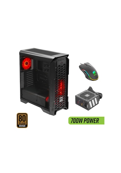 Green Striker Midtower Gaming Bilgisayar Kasası 3 120mm Fan, 6 Fan Desteği, Siyah 700w 80+ Bronze Psu Dahil + Mouse