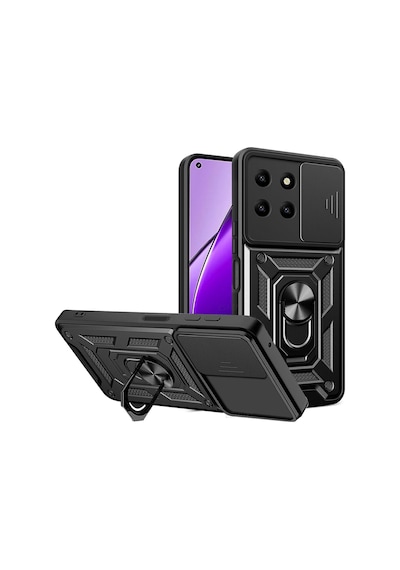 Fibaks Realme 11 4G Uyumlu Kılıf Kamera Korumalı Sürgülü Yüzüklü Armor Military Tank Koruyucu Kapak
