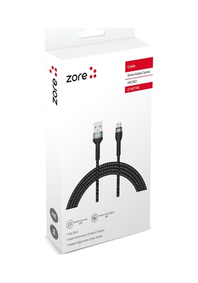 Shira Serisi Micro Usb Kablo 2 Metre-Siyah