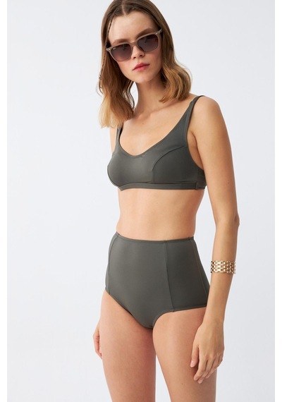 Akbeniz Kadın Basic Haki Pedli Yüksek Bel Bikini Takımı