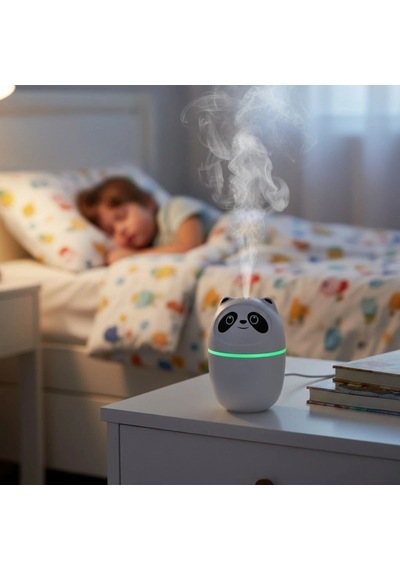 Sevimli Panda Figürlü Hava Nemlendirici Ultrasonik Soğuk Buhar Makinesi, Led Işıklı Masaüstü Oda N