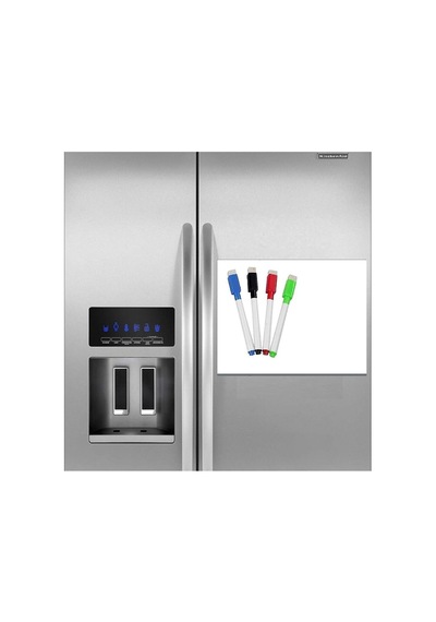 Dünya Magnet Magnetli Kalemli Buzdolabı Notluk 25x35 Cm - Magnet Planlayıcı Buzdolabı Not Panosu + 2 Kalem 1bw-beyaz