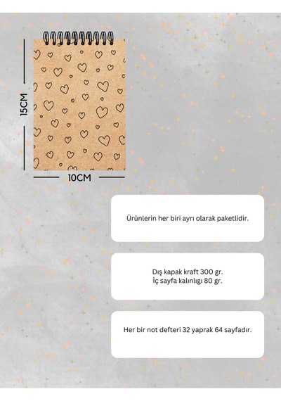 4'lü Defter Set 10 X 13,5 Cm Kareli Defter Kraft Kapak Spiralli Defter Notebook Çok Renkli