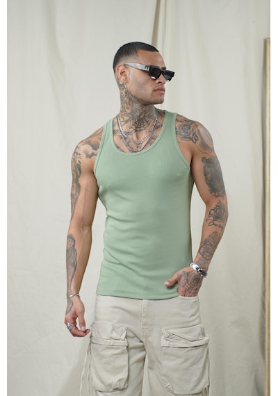 Slim Fit Kaşkorseli Esnek Düz Erkek Sporcu Atlet Açık Haki