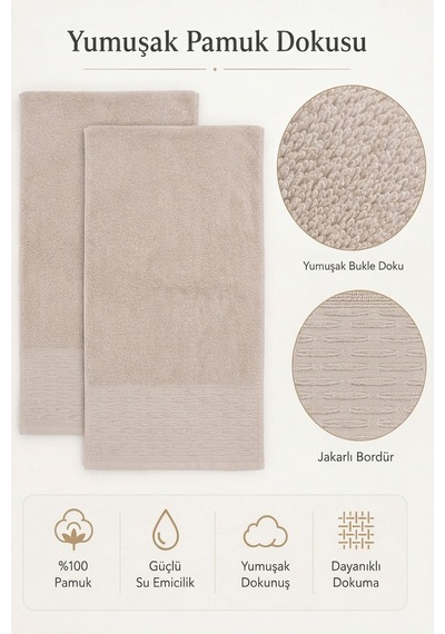 2'li Büyük Boy Banyo Havlusu 90x150 Cm %100 Pamuk Siena Collection 650 Gr Bej