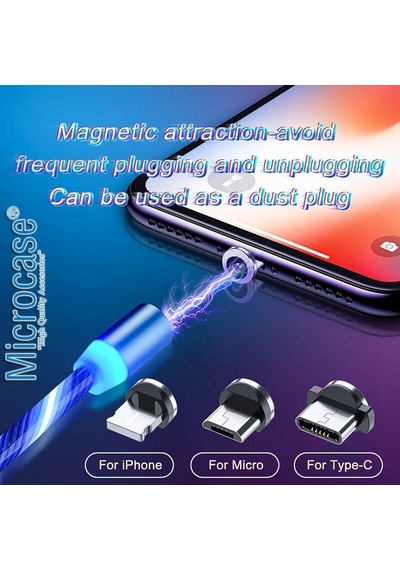 3in1 Lightning Type C Micro Usb Işıklı Manyetik Şarj Kablosu 100 Cm - Al2618 Standart