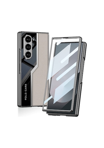 Galaxy Z Fold 6 Uyumlu Kılıf Ultra İnce Kamera Korumalı Pc + Deri Arka Yüzey Zore Kıpta Poligan Kapa Siyah