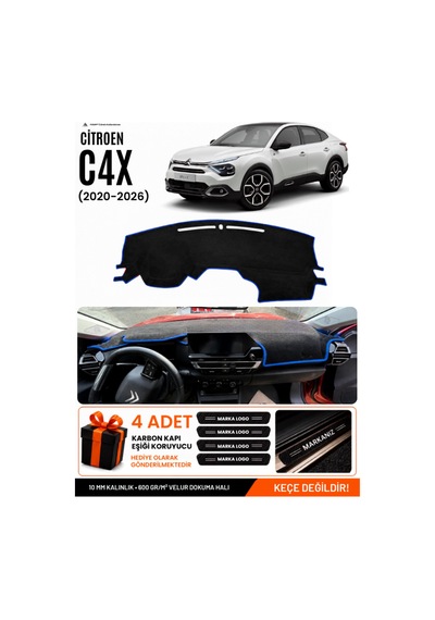 Cıtroen C4x Displaysiz 2020-2026 Uyumlu Torpido Örtüsü, Torpido Kılıfı - Siyah-mavi - Cı001