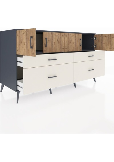 Kronos Konsol 2 Raflı 4 Çekmeceli 4 Kapaklı 176x59x99 Antrasit-ça Antrasit-çam/aytaşı
