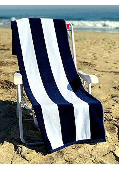 Plaj Büyük Havlu Havuz Plaj Kabana Çizgili Tek Taraflı Havlu Ve Tek Taraflı Kadife 81,28 Cm X 177,8 Cm Mavi Beyaz 1 Adet Açık Bej