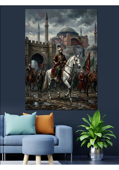 At Üstünde İstanbul'a Giren Fatih Dekoratif Kanvas - Mdf Ahşap Tablo Çok Renkli