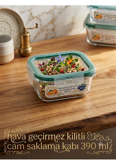 Çemi 3'lü Kilitli Kare Cam Saklama Kabı Seti Hava Geçirmez Saklama Kabı Diğer