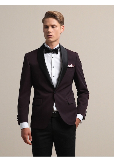 Kip Bordo Slim Fit Şal Yaka Dokuma Smokin Takım Elbise Çok Renkli