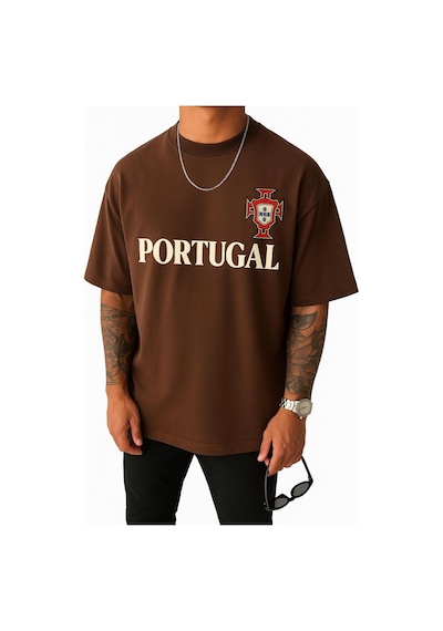 Portugal Baskılı Tişört Kahverengi