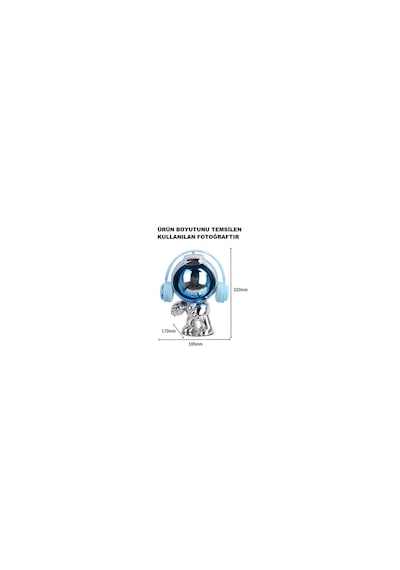 Dekoratif Astronot Heykelcik Mavi Reçine + Galvaniz Kaplama 285mm