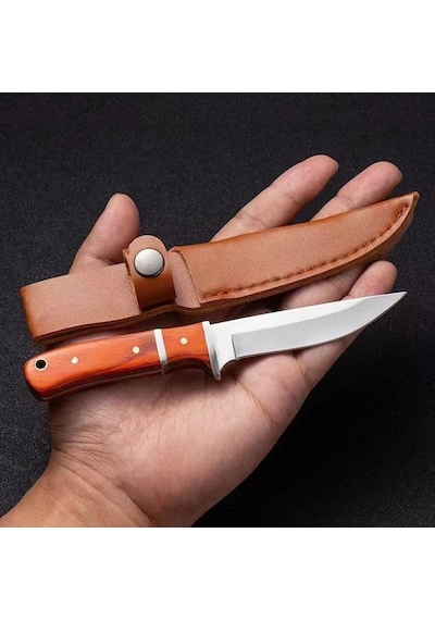 Valkyrie 3cr14mov Paslanmaz Çelik Av Bıçağı Ahşap Saplı, Kılıflı Kamp Ve Outdoor Bıçağı Kırmızı Kırmızı