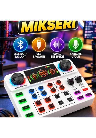 Canlı Yayın Ve Karaoke Ses Mikseri Bluetooth, Usb Ve Çoklu Ses Efektli