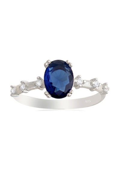 925 Ayar Gümüş Yüzük Oval Safir Vintage Yüzük