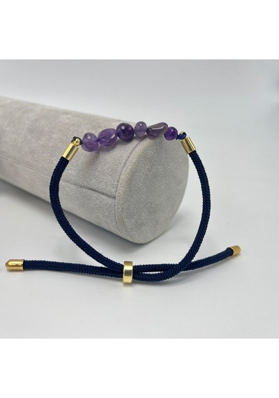 Sertifikalı Natural Ametist Doğal Taş Makrome Bileklik Ayarlanabilir Ölçü Mor